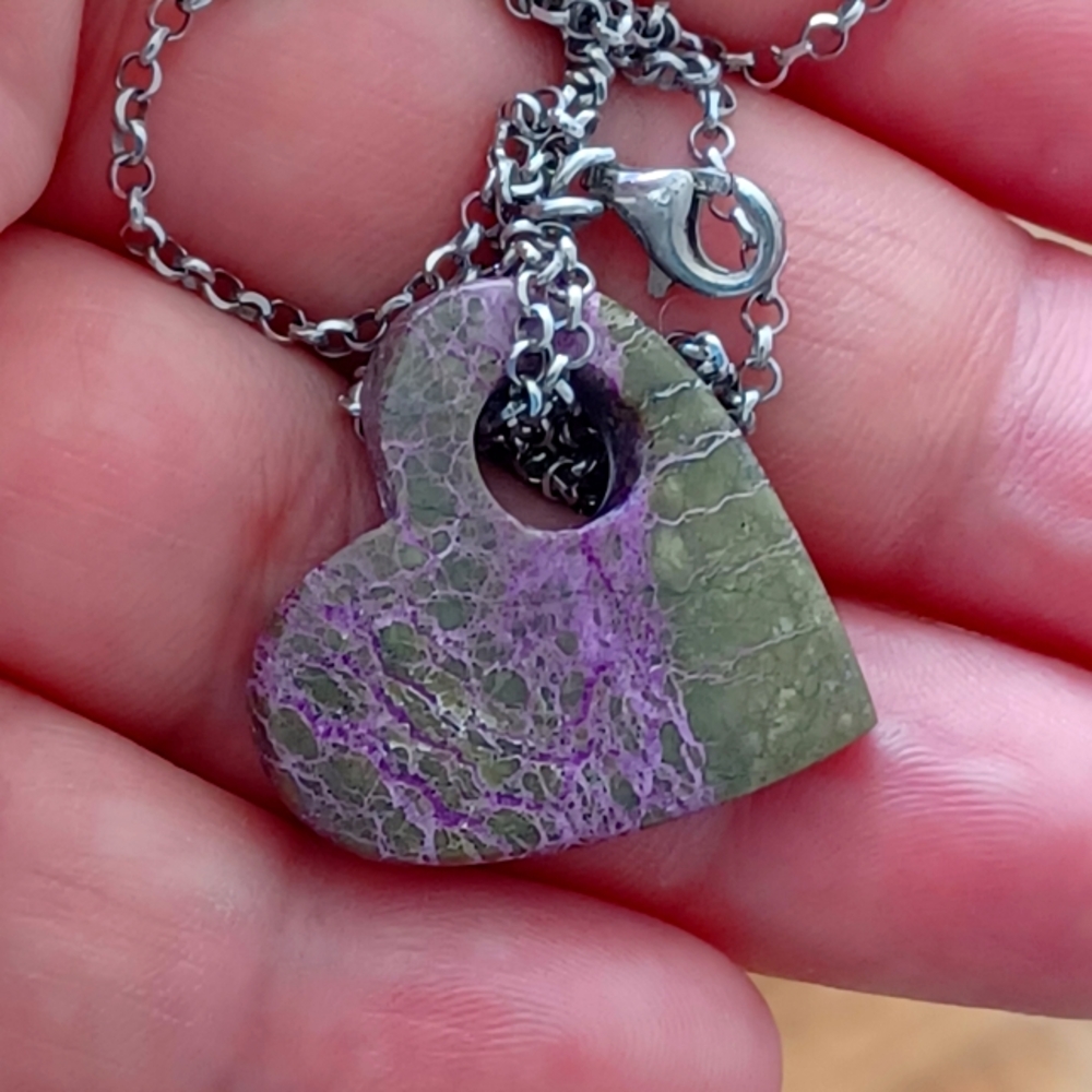 Natural Sticktite Heart Pendent Necklace 925 chain